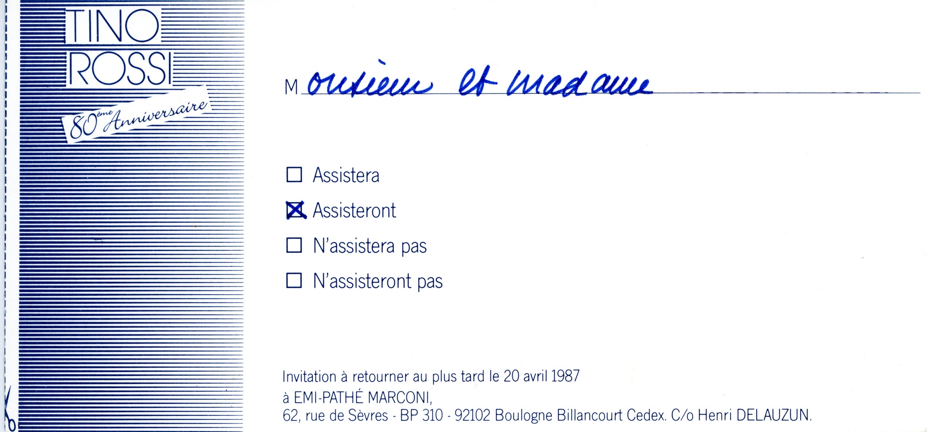 1987FouquetsInvitation80AnsTinoRossi