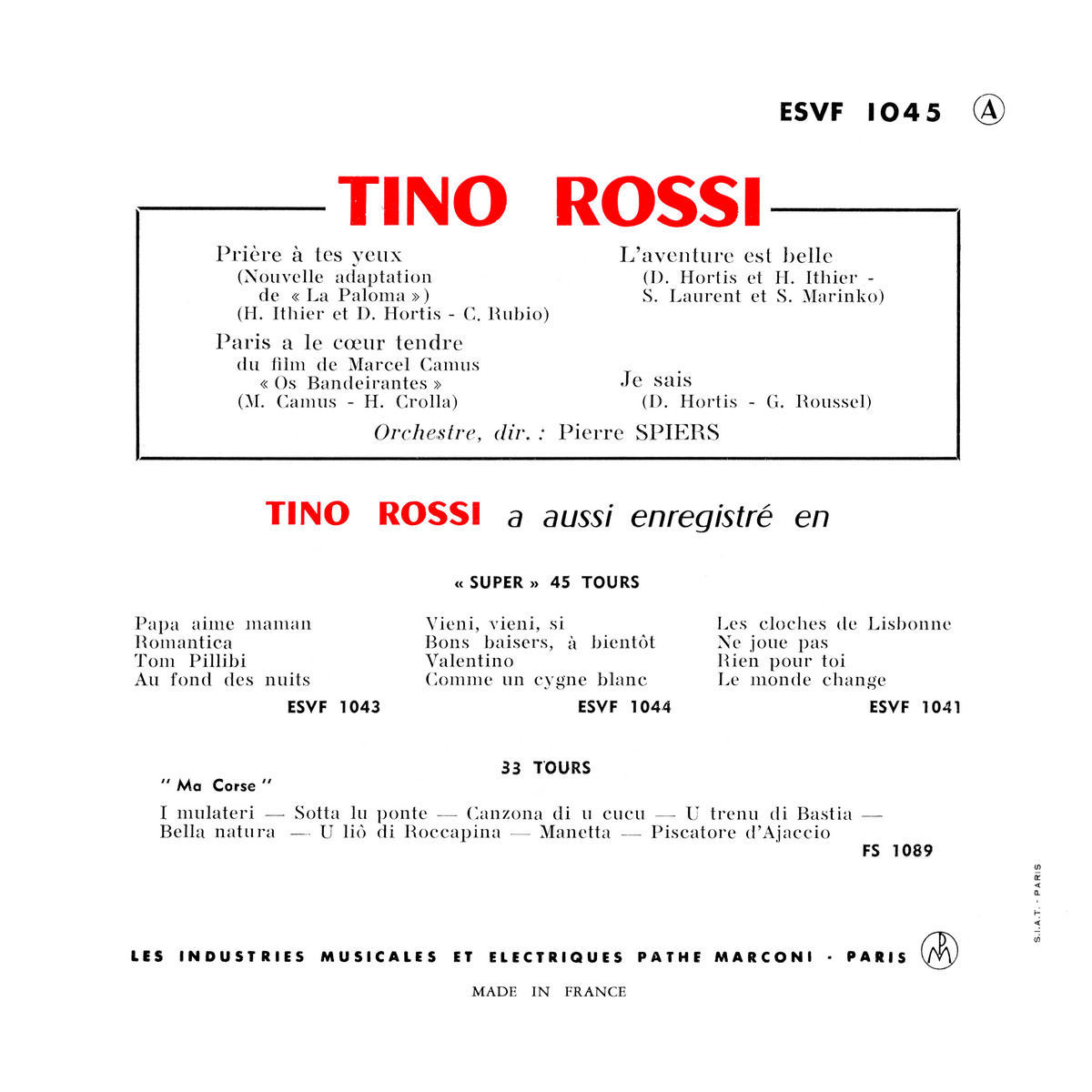 45ToursEPESVF1045Verso