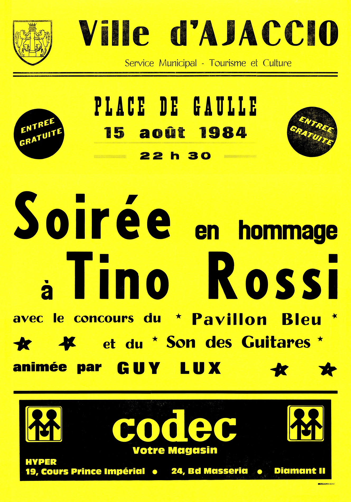 1984.08.15AfficheSoireeEnHommageaTinoRossiAjaccio