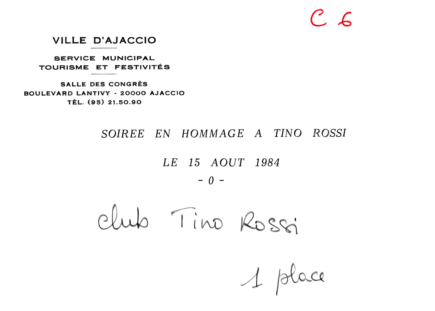 1984.08.15CartonInvitationSoireeHommageTinoRossiAjaccio