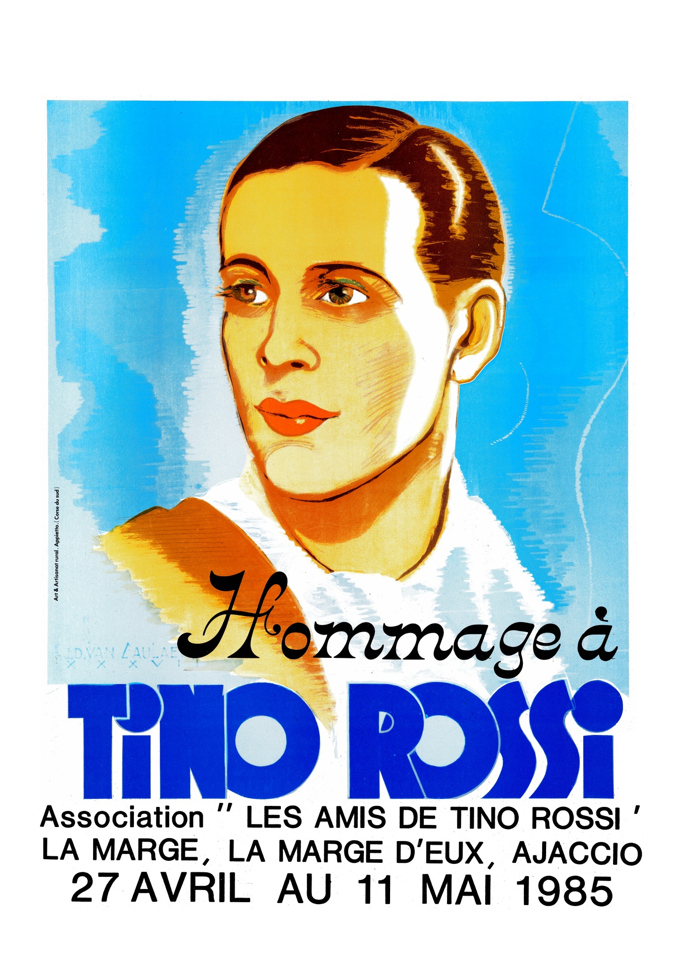 1985AfficheHommageaTinoRossiClubTinoRossiLaMargeAjaccio27AvrilAu11Mai1985