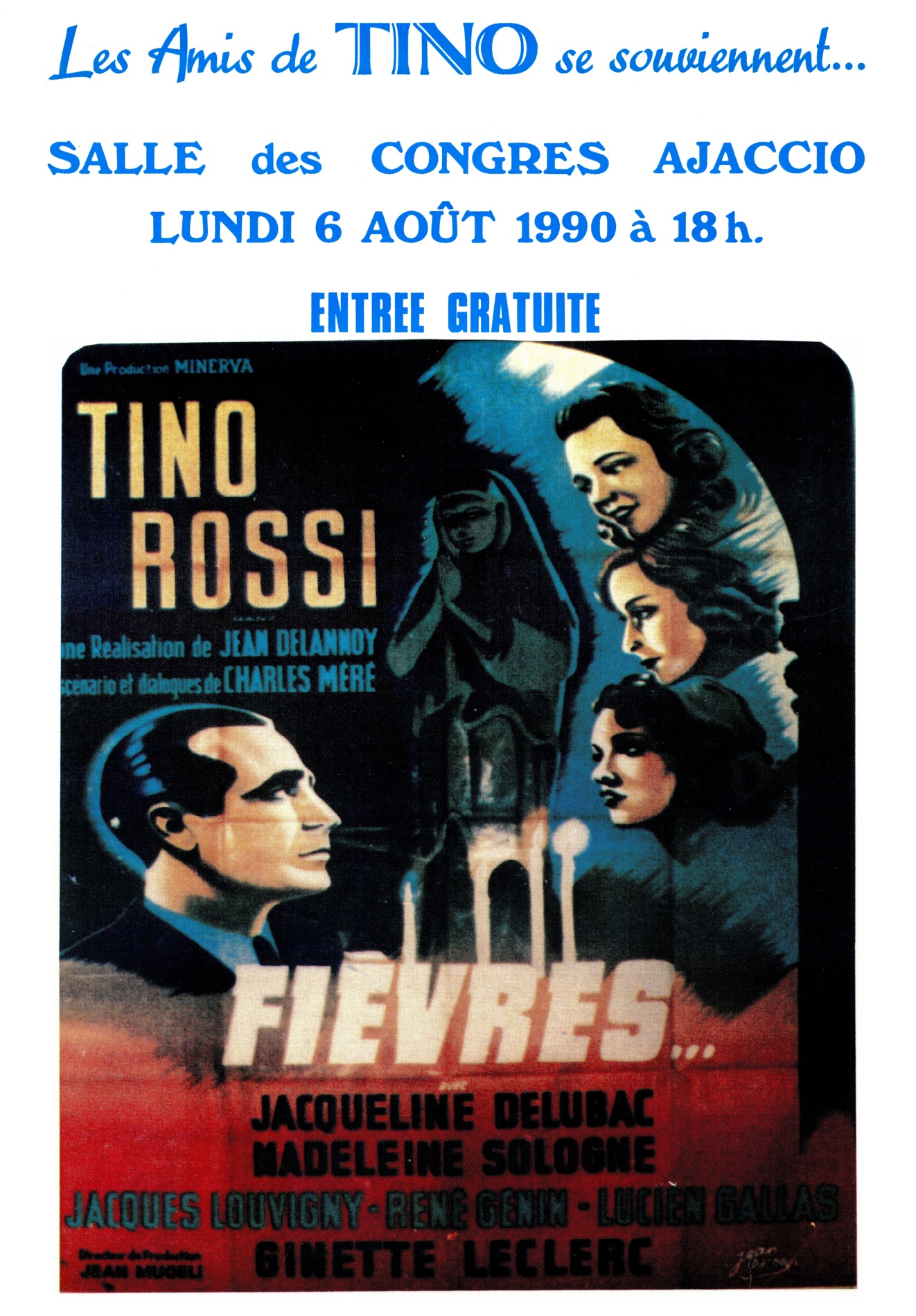 1990.08.06AfficheLesAmisDeTinoRossiSeSouviennentSalleDesCongresAjaccio