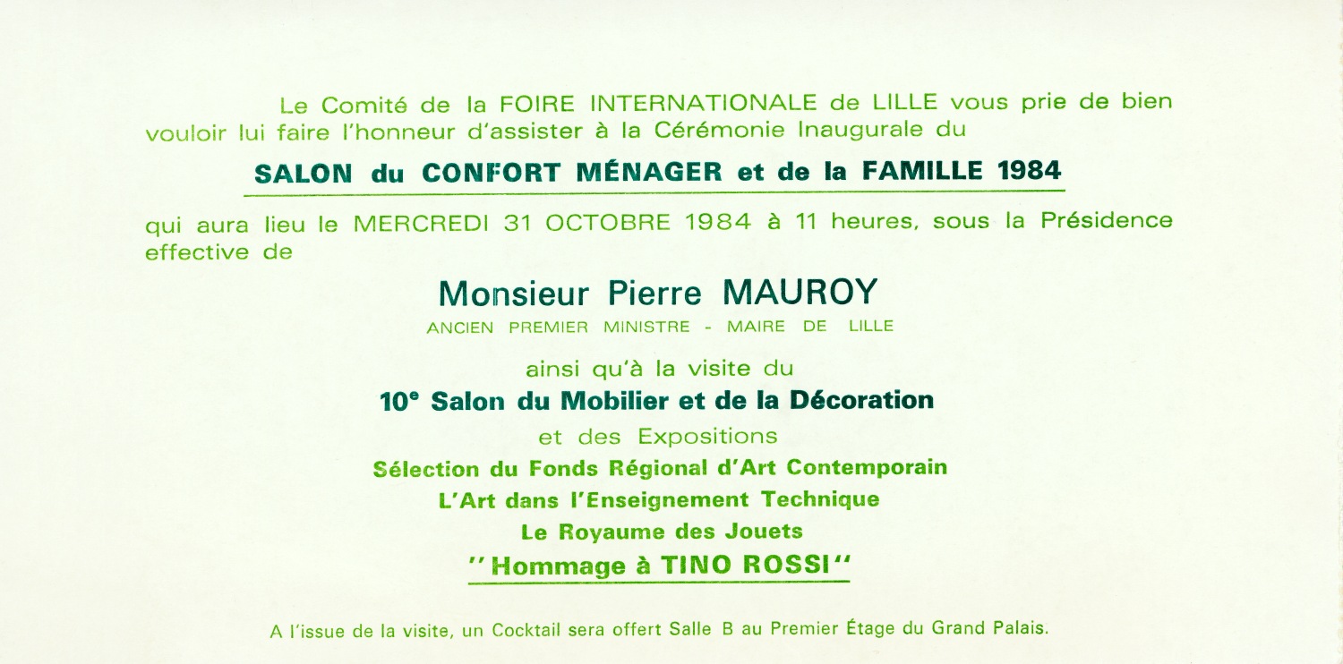 1984.10.31InvitationInaugurationFoireDeLille1984ParPierreMauroy